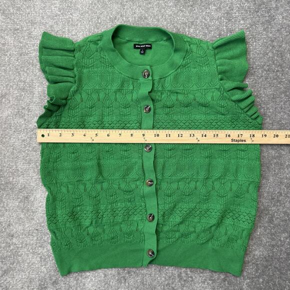 Who What Wear Sweater Womens Large Green Button Front Ruffle Sleeve Knit Top - Picture 5 of 7